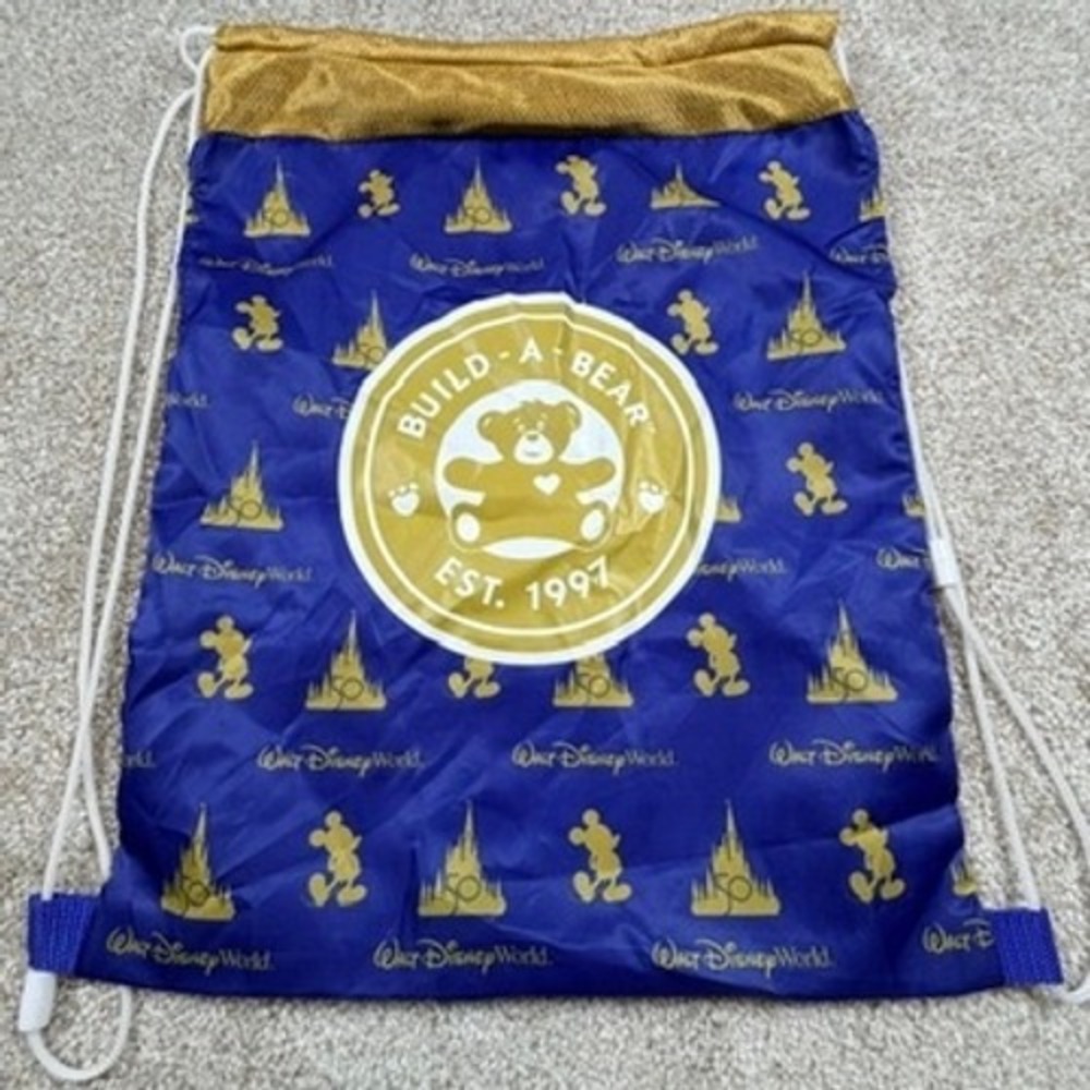 Build-A-Bear Disney World 50th Anniversary Drawstring Bag Blue Gold Cinch Sack